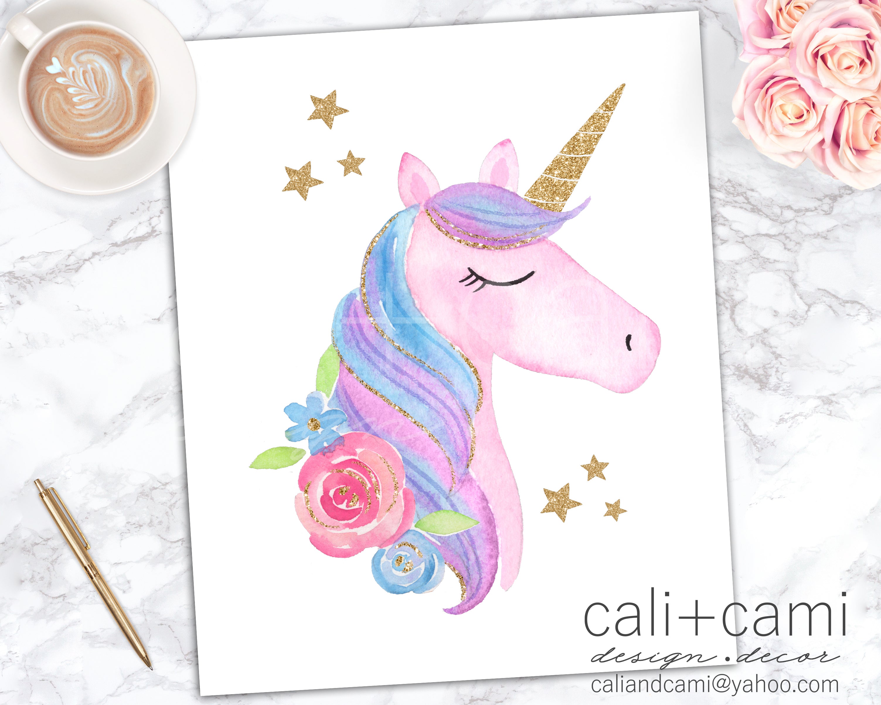 Illustration Pink Unicorn, Digital Wall Art